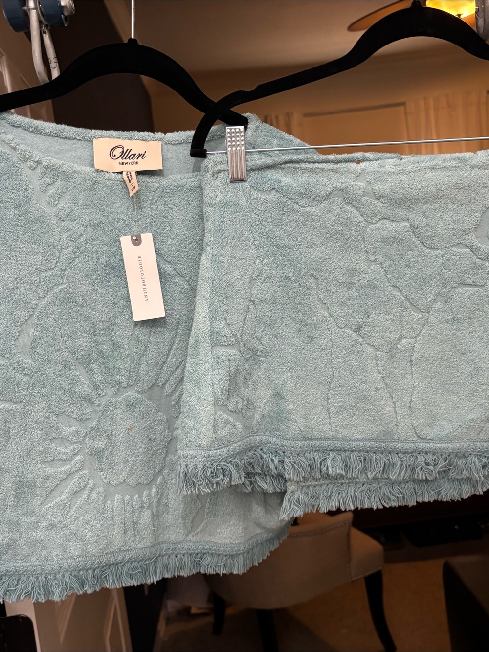 Light Blue Fringe Terry Swim Coverup SET